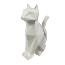 Escultura Gato de Cerâmica Geométrico Branco 17,5cm