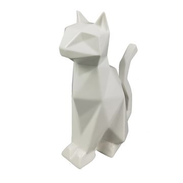 Escultura Gato de Cerâmica Geométrico Branco 17,5cm-Ela Decora