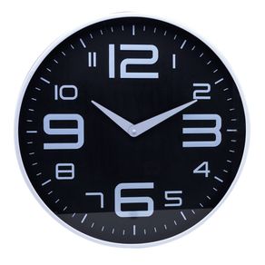 Relógio de Parede Moderno em Plástico Preto e Branco 25cm