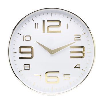 Relógio de Parede Moderno em Plástico Branco e Dourado 25cm