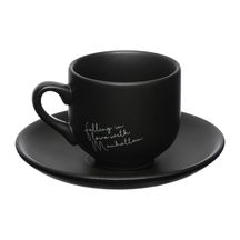 Jogo Xicara de Café com Pires em Porcelana Manhattan Preta 90ml 6 Peças