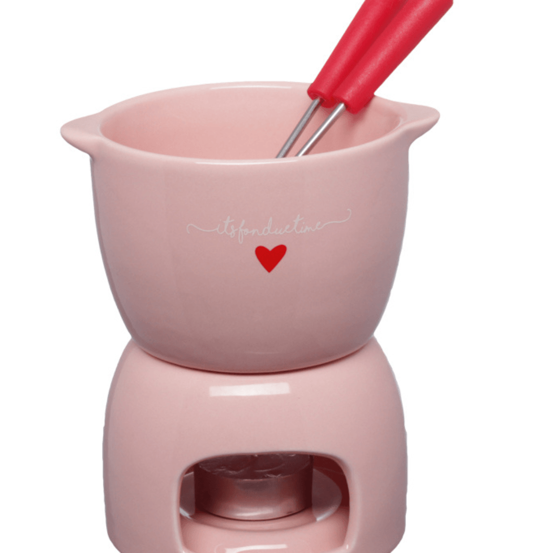Conjunto de Fondue L'Amour em Cerâmica Rosa 5 Peças 300ml Etilux CJFN061RS