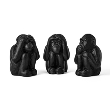 Trio da Sabedoria Macacos em Cimento Preto 3 Peças