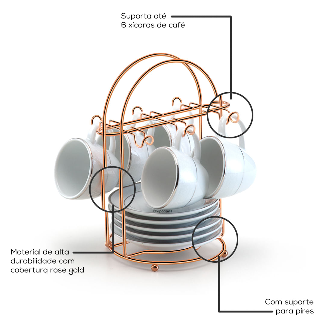 Encontraproduto.com.br - Porta Xícaras de Café Rose Gold