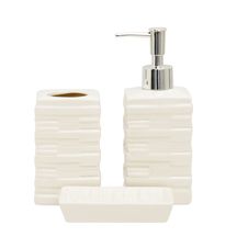 Kit para Banheiro Acessórios Cerâmica Listras Branco 3 Peças Elegante