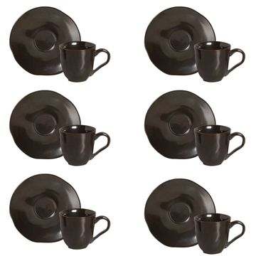 Jogo 6 Xícaras de Café com Píres Orgânico Ferrum Preto 120ml