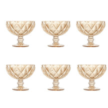 Jogo 6 Taças Coupe Sorvete Sobremesa Champanhe Diamond Vidro Âmbar Metalizado 310ml