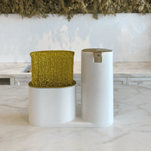 Dispenser Porta Detergente com Bucha Linha Conceito Branco com Dourado