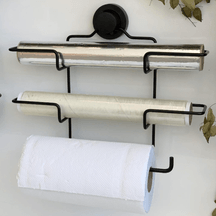 Suporte de Rolos Triplo Papel Toalha PVC Alumínio Fixação Ventosa  Preto Fosco