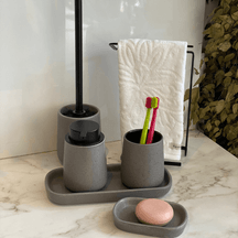 Kit para Banheiro Acessórios Cerâmica Tati Cinza 5 Peças Simples e Fácil