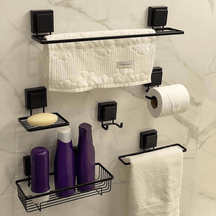 Kit Acessórios Banheiro Fixação Ventosa Preto Fosco 6 Peças