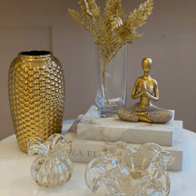 Vaso Murano Trouxinha de Vidro Italy Transparente e Dourado 13cm
