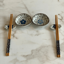 Kit para Sushi 2 Pessoas de Cerâmica Azul e Branco