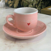 Jogo 6 Xícaras de Café com Pires em Porcelana L'amour Rosa 90ml