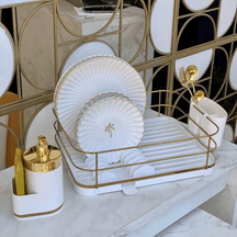 Dispenser Porta Detergente Organizador de Pia Branco e Dourado