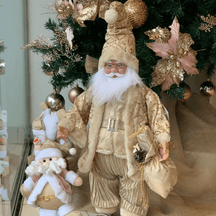 Papai Noel Musical Dourado e Branco 50cm