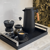 Moedor de Café Manual em Aço Inox com Pote de Vidro Preto 20cm