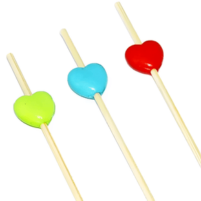 Jogo de Palitos para Petiscos em Bambu com Coração Coloridos 12cm - 20 Peças