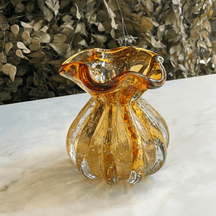 Vaso Murano Trouxinha de Vidro Italy Âmbar e Dourado 11 cm