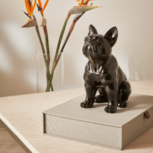 Escultura Cachorro Bulldog em Poliresina Preto 24cm